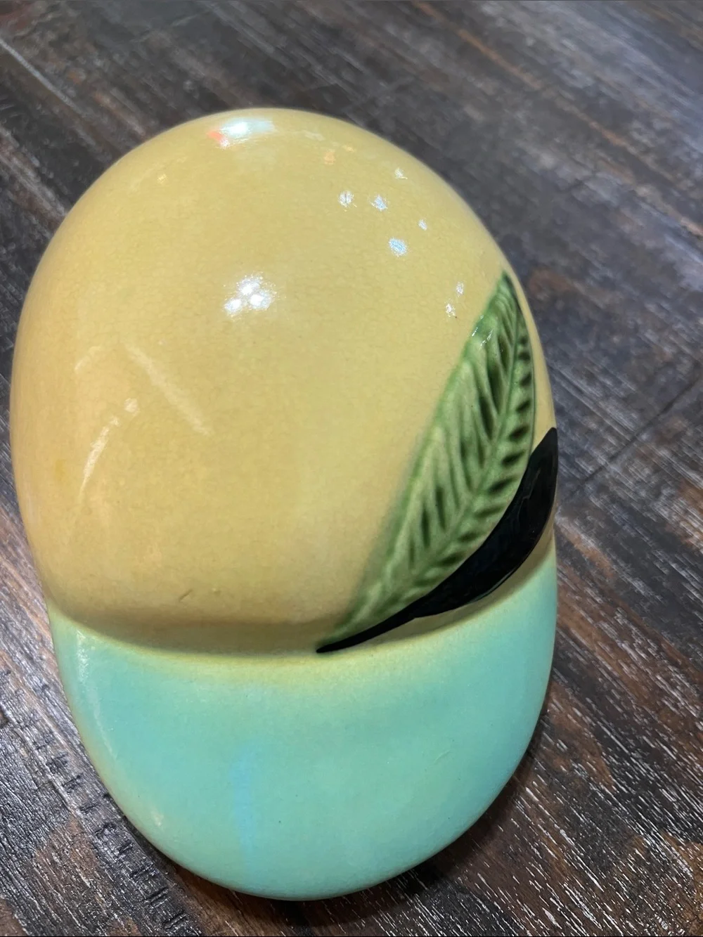 Vintage Ceramic Bird Cookie Jar in Pastel Yellow and Mint